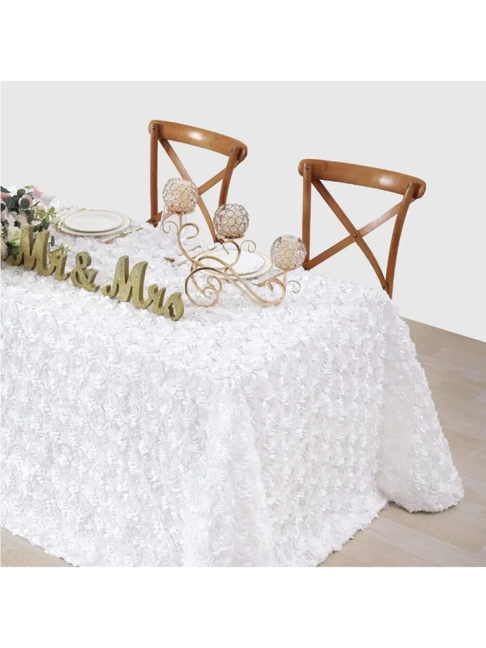 Elegant 3D Floral Rosette Satin Tablecloth 90